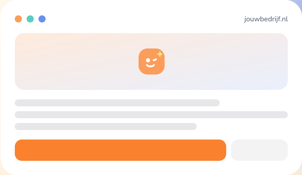 Voorbeeld van een AI-website (jouwbedrijf.nl) met hero, tekst en knop, gebouwd met AI