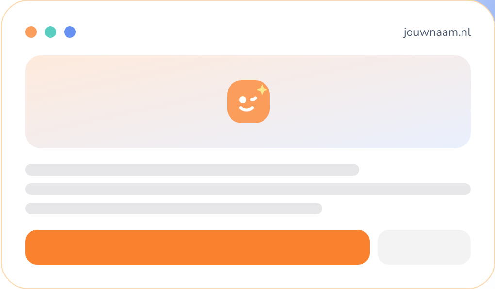 Voorbeeld van een betaalbare website voor zzp'ers (jouwnaam.nl) met hero, tekst en knop