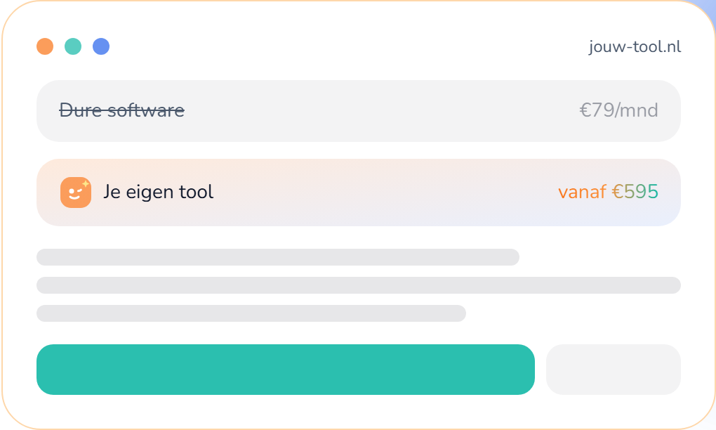 Voorbeeld van dure software vervangen: maandkosten van 79 euro doorgestreept naast je eigen tool vanaf 595 euro