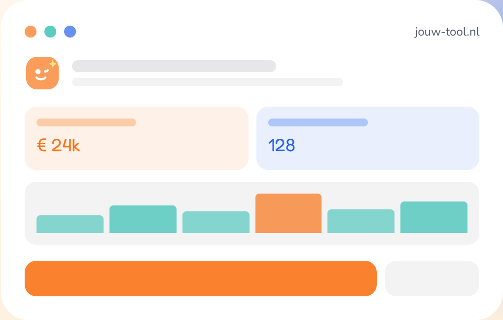 Voorbeeld van software op maat laten maken (jouw-tool.nl) met dashboard, kerncijfers en grafiek